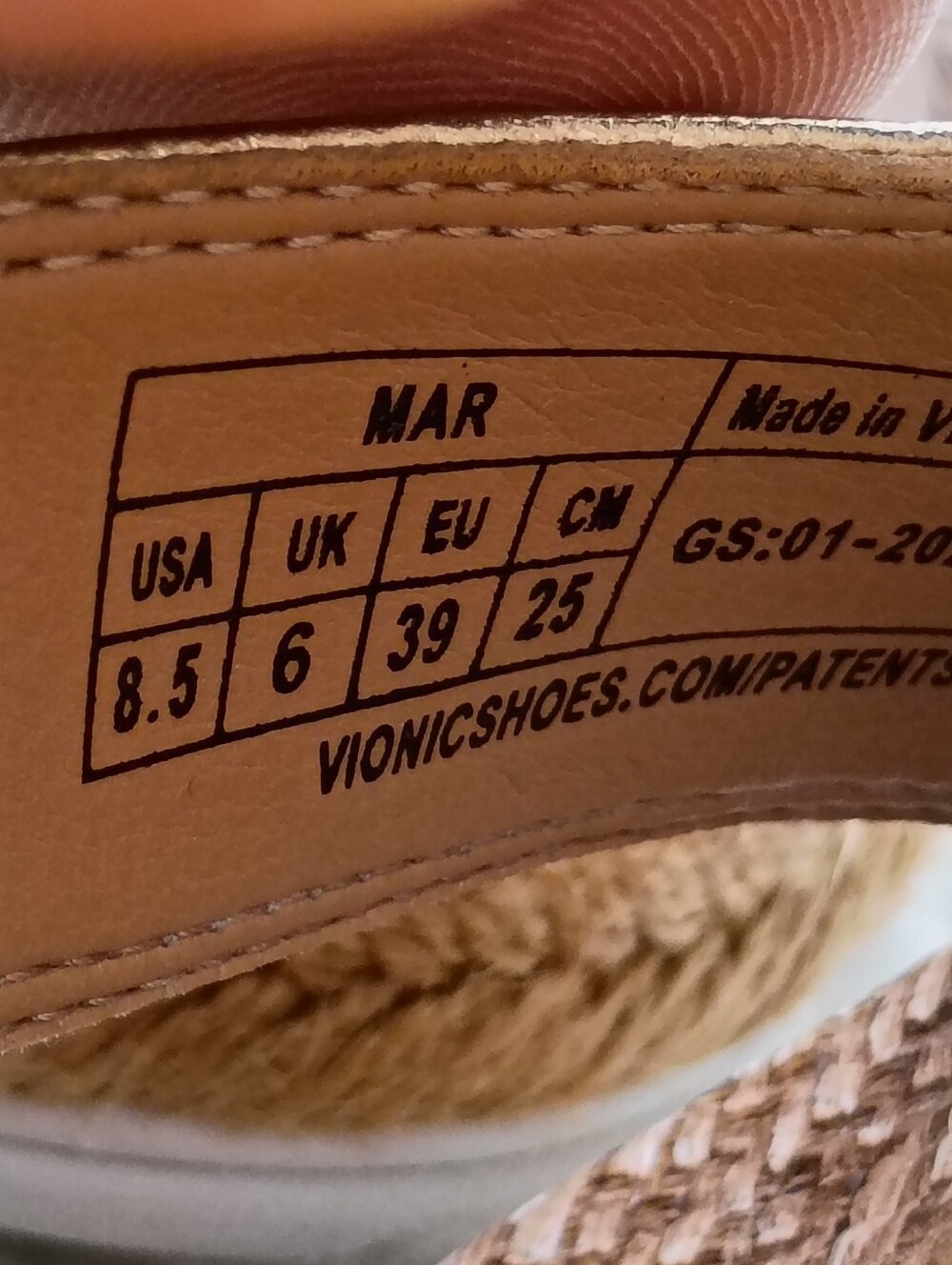 Vionic MAR Platform Espadrille Sandals Women's 8.5 Tan White Gold Leather EU39 - Picture 8 of 10